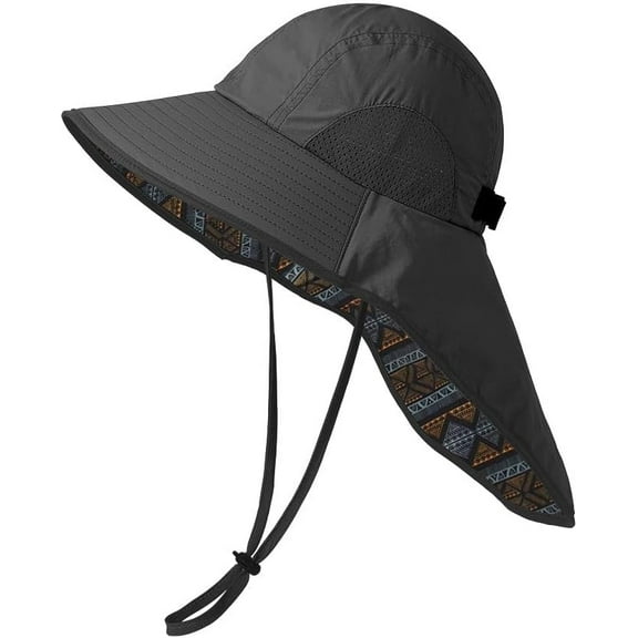Outdoor Sun Hats for Men Women UPF 50  UV Protection Wide Brim Fishing Hat with Neck Flap Beach Hat Ponytail Hole