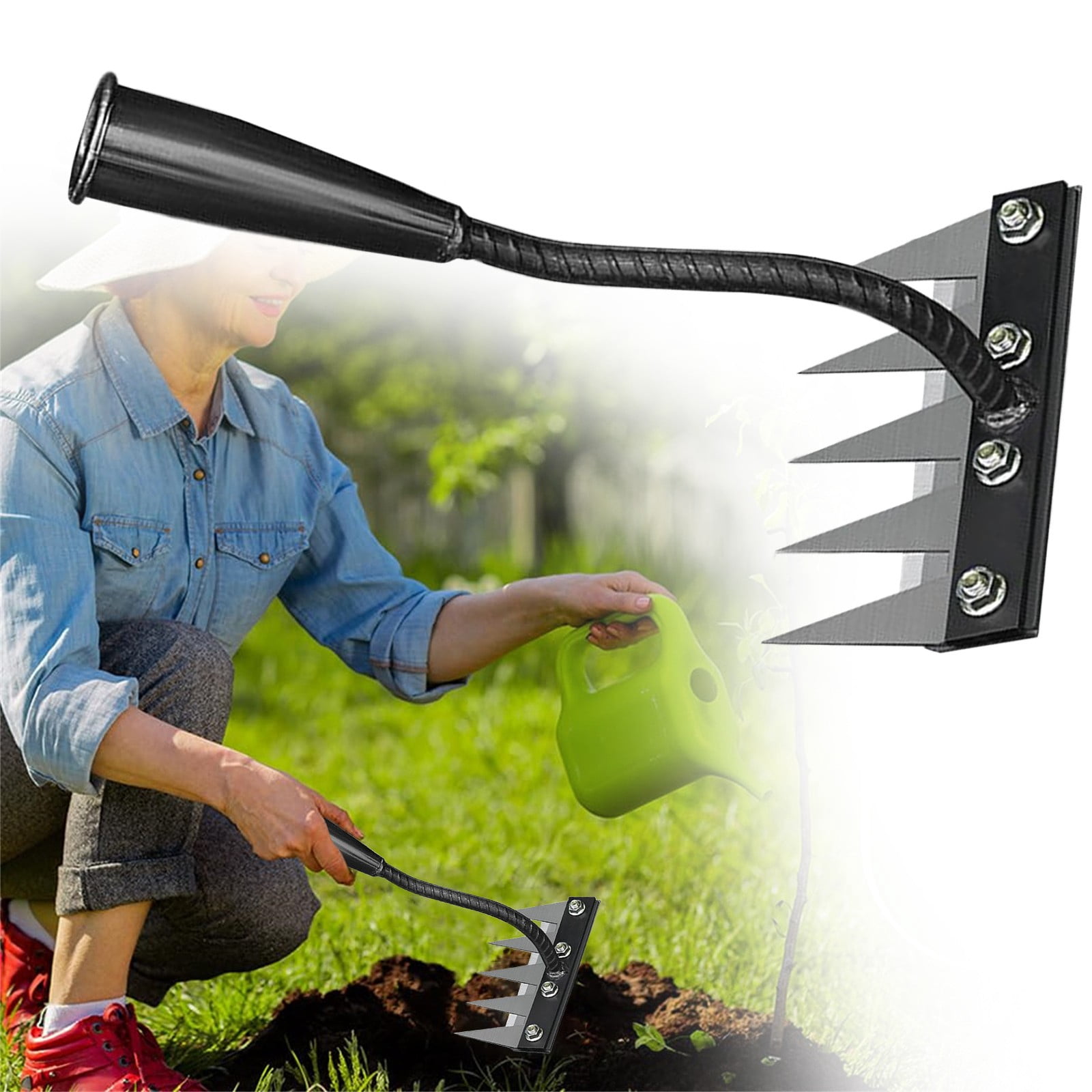 Gnwei 5/6/7/8 Teeth Heavy-Duty Garden Weeder Rakes, Iron Rake for Yard Lawn and Garden Maintenance - Multi-Option Hand Weeder Puller Tool for Gardening and Weed Removal