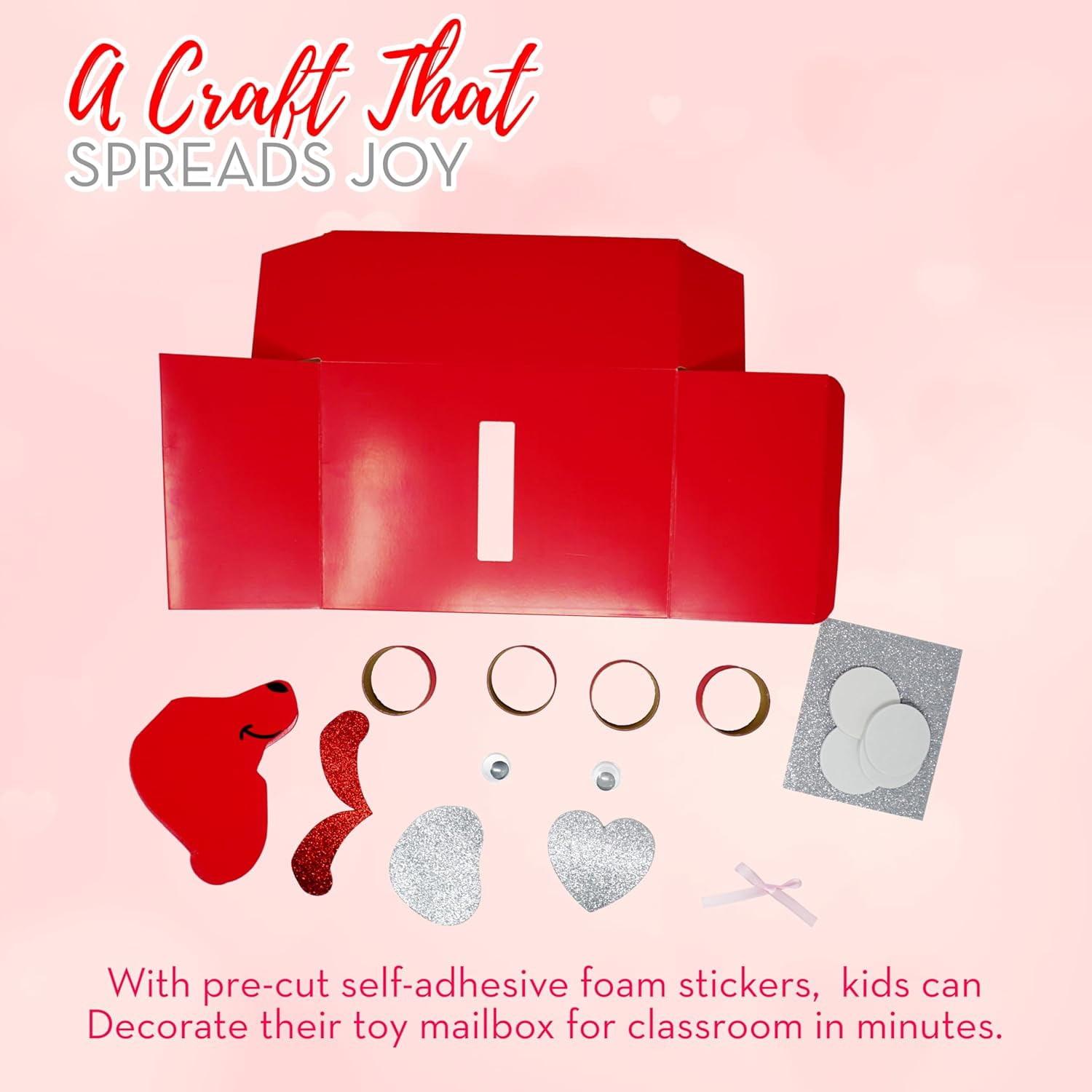 4E's Novelty DIY Dog Valentine Mailbox Kit Kids Classroom Card Box Foam Stickers Craft
