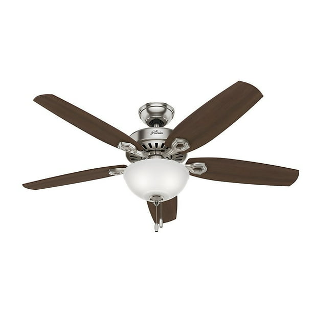 Hunter Indoor Ceiling Fan with light and pull chain control Builder Deluxe 52 inch, Brushed
