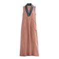 thumbnail image 3 of SAWOBUUN Womens Sleeveless Maxi Dress V Neck Contrast Collar Caftan Dress Casual Loose Fit Cotton Linen Long Sundress with Large Pockets, 3 of 5