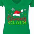 thumbnail image 4 of Inktastic Granny Claus with Christmas Santa Hat and Snowflakes Women's V-Neck T-Shirt, 4 of 5
