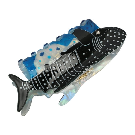 Unique Bargains 1 Pc Cute Spotted Shark Hair Clips Hairdo Clip for Women 4.53"x1.77"x1.57" Black