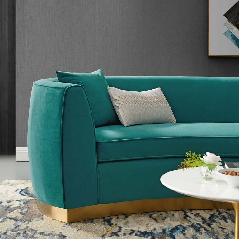 Modway Resolute Curved Performance Velvet Sofa in Teal