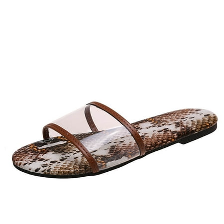 

Aueoeo Outer Wear Ladies Casual Flat Color Transparent Sandals