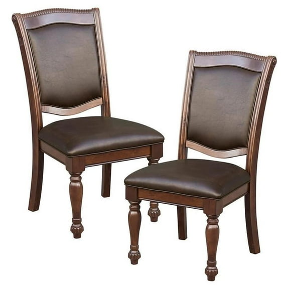 Maklaine Wood Dining Room Side Chairs in Brown Cherry (Set of 2)
