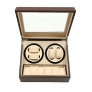 4+6 Leather Auto Self-winding Watch Winder Storage Display Case Box Dual Motor