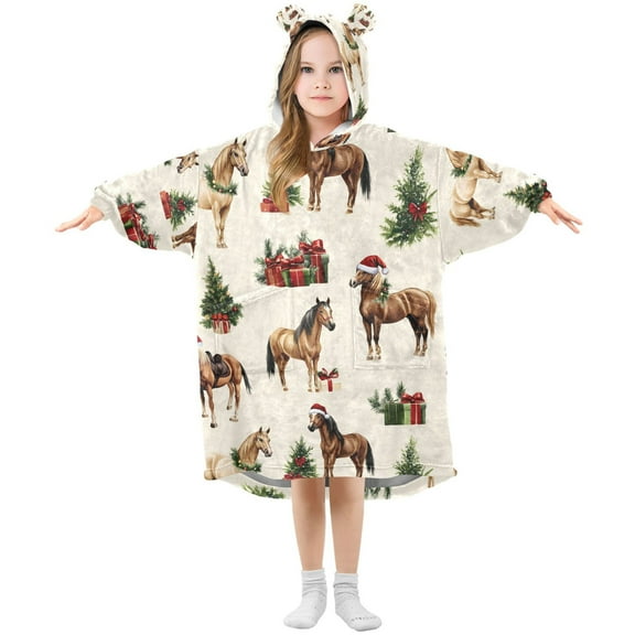 joogoo Wearable Blanket Christmas Horse Hoodie for Oversized Sherpa Hooded 3-14 YR M