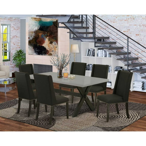 East West Furniture X-Style 7-piece Dining Table and Chair Set in Gotham Gray