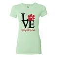 thumbnail image 2 of Wild Bobby, Love My Dog Stole My Heart Red Pawprints Pop Culture Womens Slim Fit Junior Tee, Mint, Medium, 2 of 3