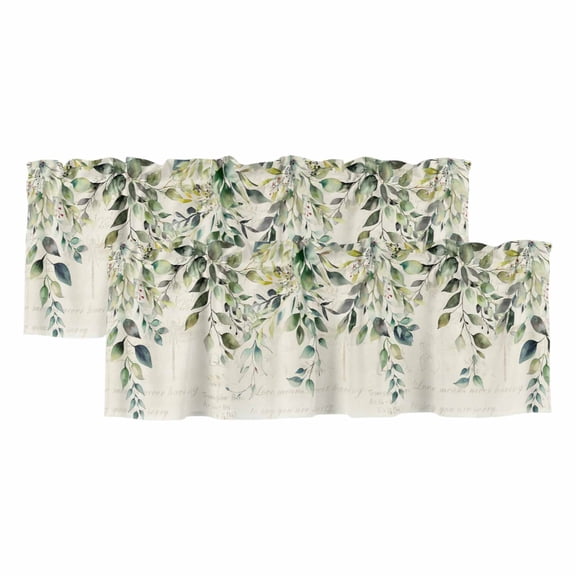 Eucalyptus Leaves Valances for Windows, Watercolor Weeping Teal Botanical Vintage Light Filtering Kitchen Curtains, Rod Pocket Window Valance Curtains for Living Room Bedroom, 42" W x 18" L, 2 Panels