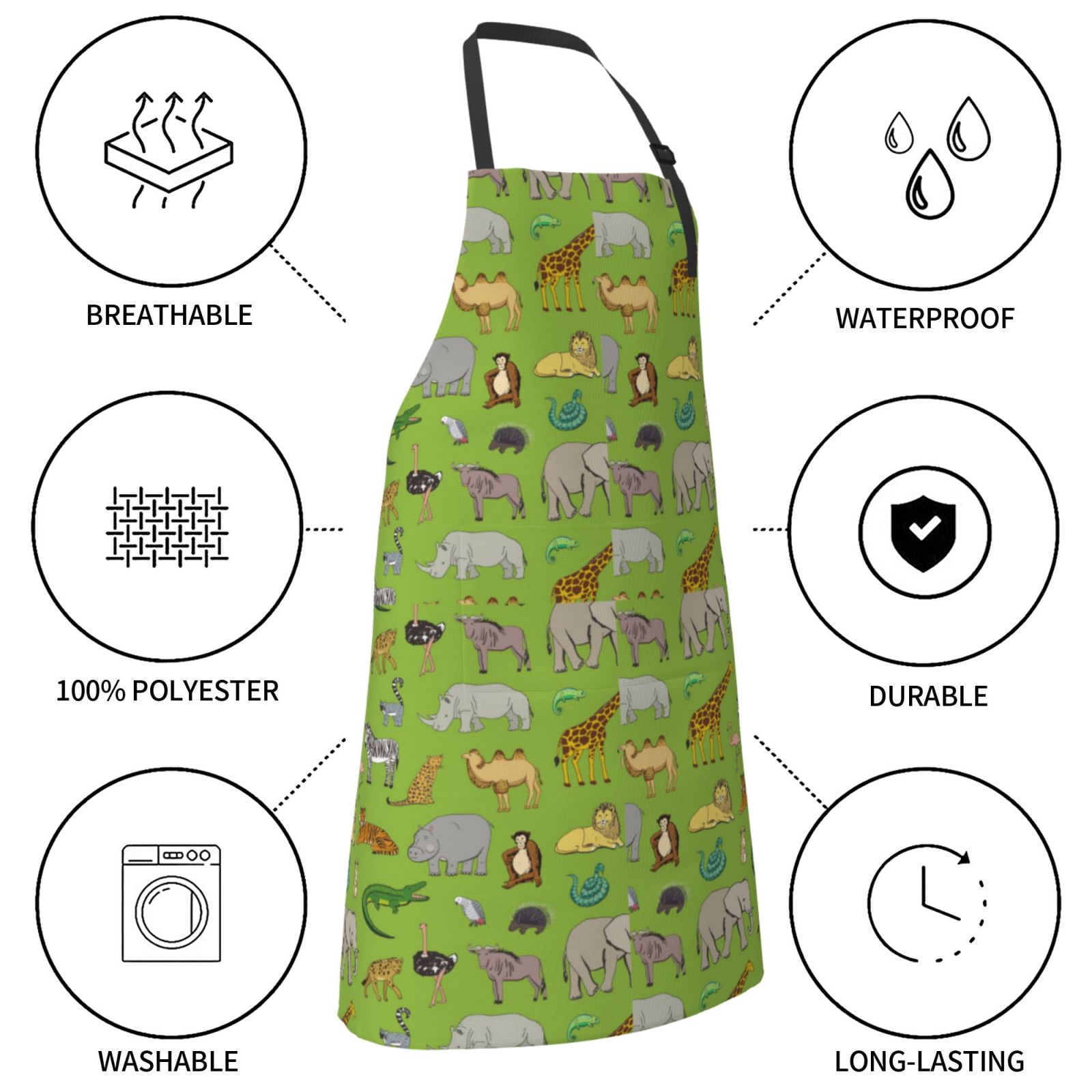 Kdxio African Animals 1 Apron with Pockets Adjustable Kitchen Aprons for Men Women Waterproof Aprons for Cooking,Drawing,Crafting, Baking Household Cleaning
