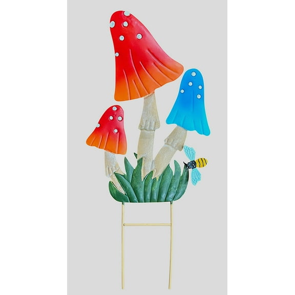 Garden Stake Large Mushroom W Bee Decor Lawn Yard Decorative Bright Outdoor Statue Pick 24" x11"