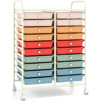 HOMGX Storage Cart with 20 Drawers, 20 Tier Multicolor Rolling Cart, File & Debris Storage Drawers on Lockable Wheels, Rolling Drawer Cart for Office/School/Home, Macaron