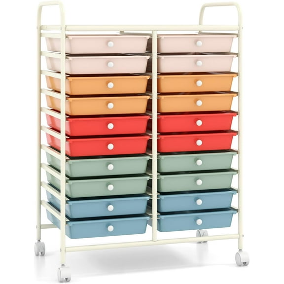 HOMGX Storage Cart with 20 Drawers, 20 Tier Multicolor Rolling Cart, File & Debris Storage Drawers on Lockable Wheels, Rolling Drawer Cart for Office/School/Home, Macaron