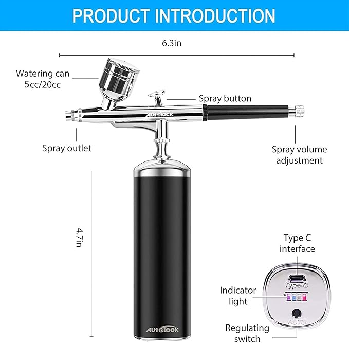 Autolock Upgraded Airbrush Kit with Air Compressor, Portable Cordless Auto Airbrush Gun Kit, Rechargeable Handheld Airbrush Set for Makeup, Cake Decor, Model Coloring, Nail Art, Tattoo