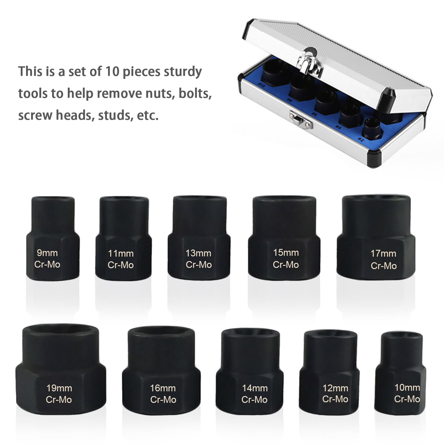 Damaged Lug Nut Lock Remover Twist Socket Set Screw Extractor Tool 9-19mm 11 PCS