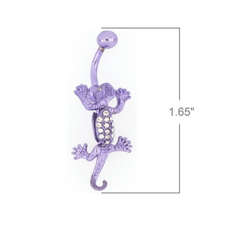 - American Steel Stainless Steel Crystal Lizard Belly Button Ring 014 Gauge with Purple IP-Plated Jeweled Dangling