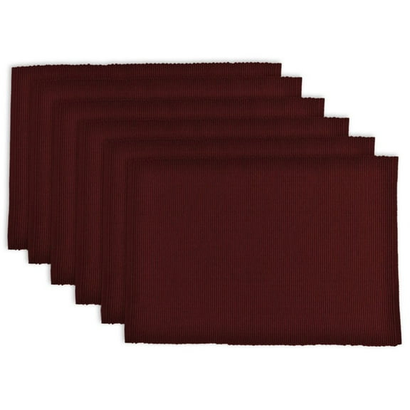 CC Home Furnishings Ribbed Textured Cotton Placemats - 19” - Wine Red - Set of 6