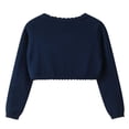 thumbnail image 6 of TtopsQueen Girls Cropped Long Sleeve Knit Shrug Cardigan, Scalloped Trim 3D Floral Applique Bolero Jacket, Single Button Lightweight Layering Sweater for Dress Matching Navy,10-11Years, 6 of 6