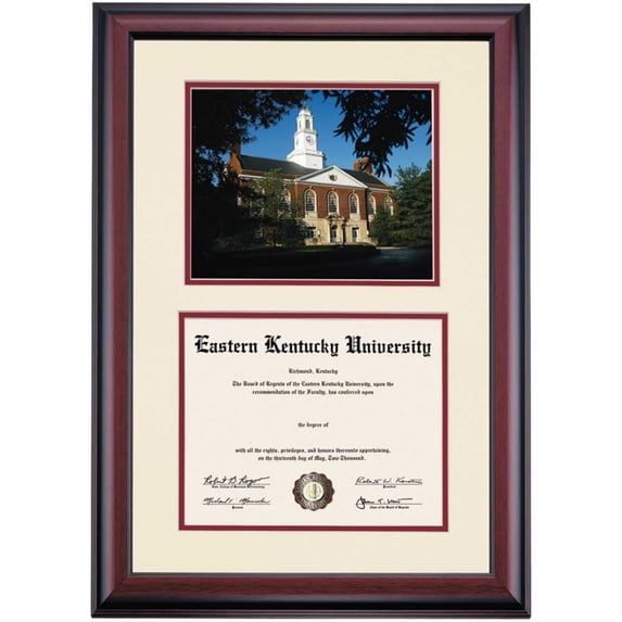 OCM Diploma Frame for Eastern Kentucky University, Ivory/Maroon Mat with Keen Johnson Building Photograph, 24" x 17"