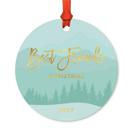 Metal Christmas Ornament, Best Friends Christmas 2017, Winter Wonderland Forest, Includes Ribbon and Gift (Best Friend Winter Photoshoot)