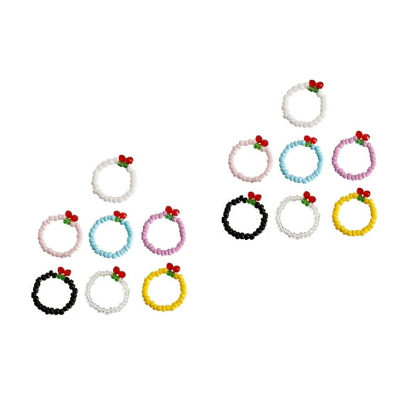 Worgeous 14 pcs  Daisy Flower Bead Rings Set Flower Beaded Rings Beach Rings Colorful Jewelry Rings for Teens