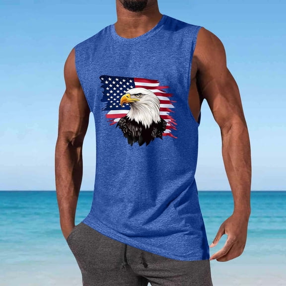Xdegoge 4th of July Tank Top for Men Sleeveless Crewneck Bald Eagle Graphic Muscle Tee Casual Patriotic American Flag Independence Day Tops