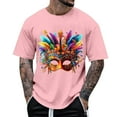 thumbnail image 2 of LMOIPLI Mardi Gras Shirt for Men Festival Mask Print Tops Casual Daily Wear Short Sleeve Crewneck Summer Tee Plus Size Pink XL, 2 of 5