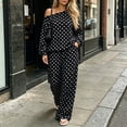 thumbnail image 2 of hoksml Women's Polka Dot Two Piece Outfit Off Shoulder Top Wide Leg Pants Casual Lounge Set Comfort, 2 of 7