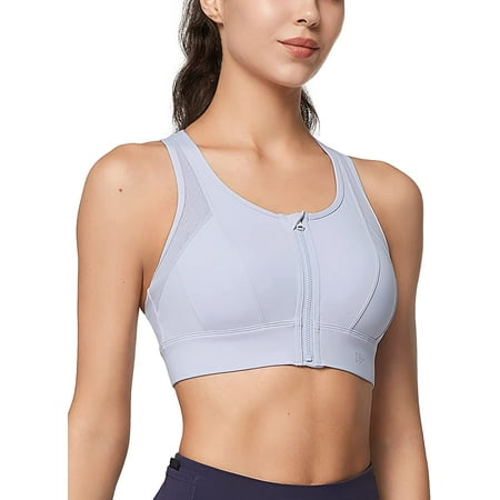 

QWZNDZGR High Impact Zip Front Sports Bra Mesh Racerback Workout High Support Sports Bras for Women Large Breasts