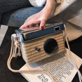 thumbnail image 2 of Summer Straw Woven Bag Mini Camera Shape Shoulder Bag Exotic Style Square Storage Bag (Khaki), 2 of 8