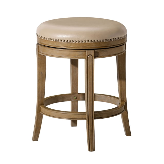Maven Lane Alexander Backless Counter Stool, Weathered Oak Finish w/ Avanti Bone Vegan Leather