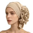 thumbnail image 4 of VJGBEGW Women Pre-Tied Ruffled Turban Head Wrap Soft Stretch Ruffle Floral Side Head Scarf Breathable Chemo Cap for Hair Loss Beige One Size, 4 of 4