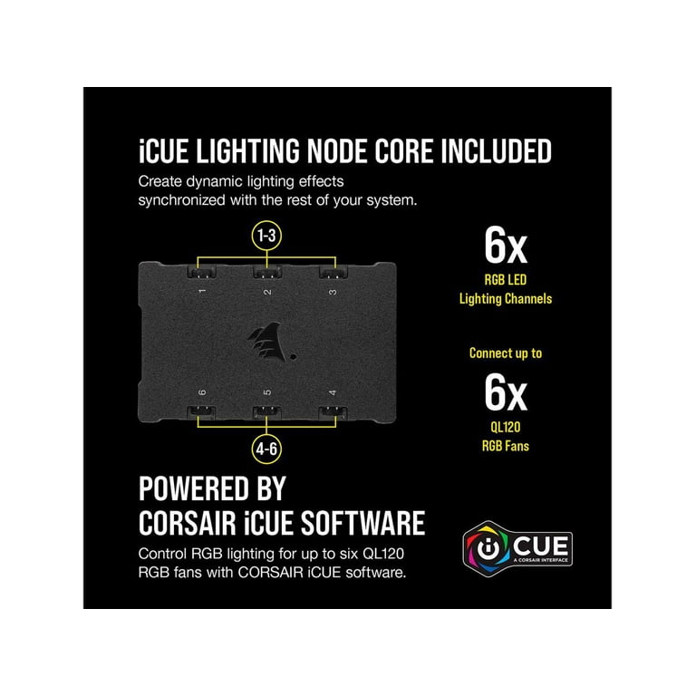 CORSAIR QL Series, iCUE QL120 RGB, 120mm RGB LED Fan, Triple Pack with Lighting Node CORE, CO-9050098-WW