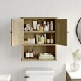 thumbnail image 3 of Flash Furniture Farmhouse Wall Mounted Bathroom Medicine Cabinet Storage Organizer with 2 Magnetic Closure Doors, Adjustable Shelf, and Lower Open Shelf in Brown, 3 of 12