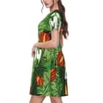 thumbnail image 2 of Picia Palm Leaves And Tropical Flowers Pattern Women's Short Sleeve Summer Dress Pleated Loose Swing Knee Length Short Sleeve Swing Dresses, 2 of 6