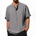 thumbnail image 2 of Men's Summer Linen Short Sleeve Half Button Shirt - Comfortable, Stylish, 2 of 8