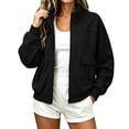 thumbnail image 3 of Women's Utility Jackets Stand Collar Full Zip Safari-Style Cropped Loose Fit Outerwear Coat with Flap Pockets (S, Black), 3 of 8