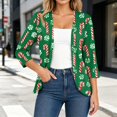 thumbnail image 4 of EANJE Women Christmas Graphic Open Front Cardigan, 3/4 Sleeve Loose Lightweight Shrug, Casual Printed Thin Knit Layering Top Green L, 4 of 6