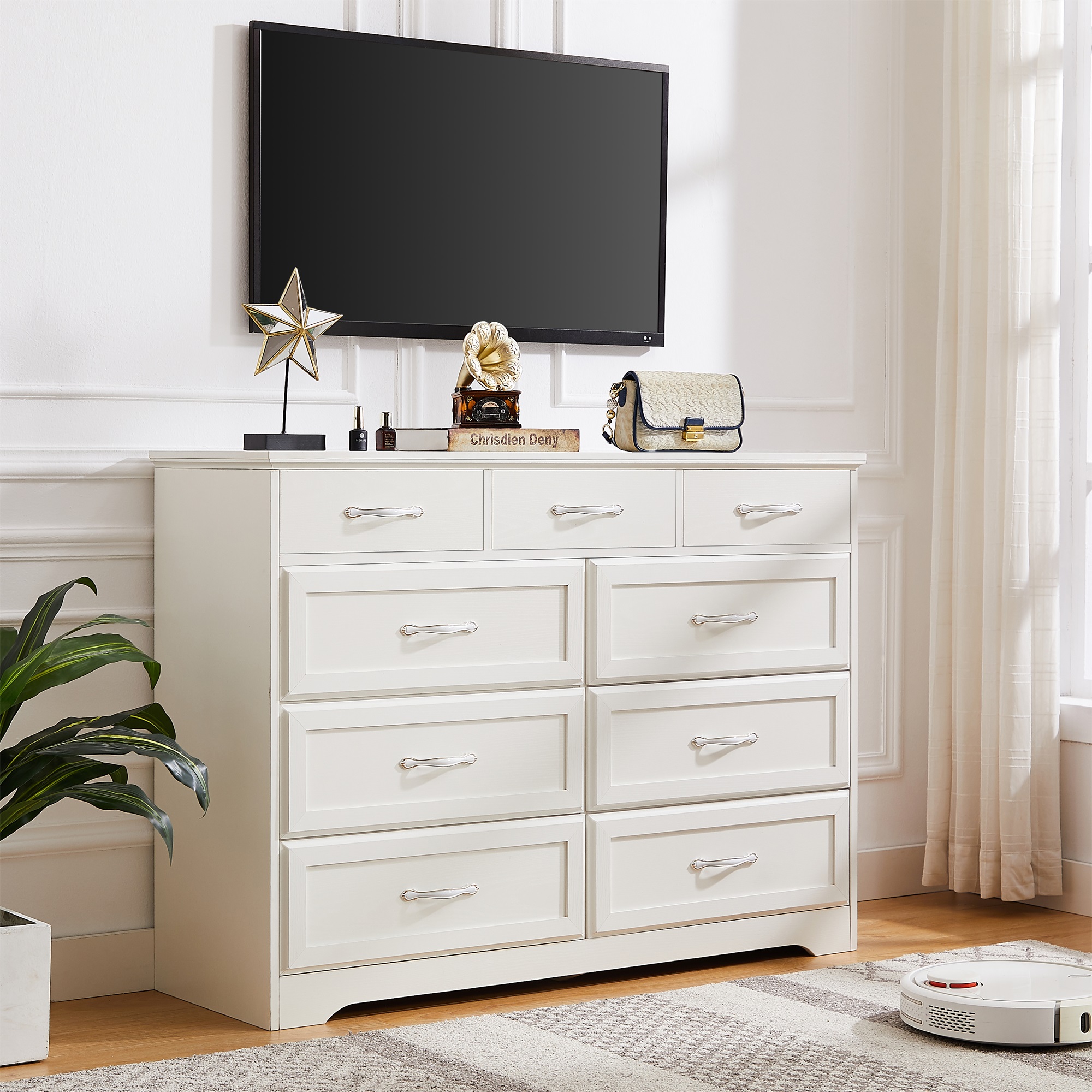 Spaco Dresser for Bedroom 9 Drawers Dresser Chest of Drawer Bedroom Furniture, White Dresser