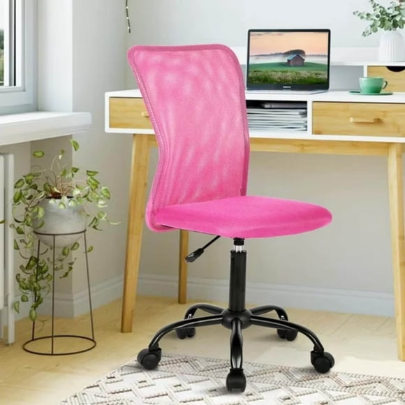 NiamVelo Chaise de Bureau en Maille Sans Accoudoirs, Chaise de Bureau Ergonomique Réglable avec Roulettes, Chaise de Travail Exécutive Pivotante à Dossier Mi-Haut pour Bureau à Domicile, Rose