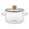 thumbnail image 1 of 1.6L High Borosilicate Glass Stovetop Pot with Ribbed Design & Wooden Bead Lid - Multipurpose Cookware for Soup, Stew, Baby Food, Pasta & Salad Serving - Transparent, Non-Stick, Dishwasher Safe, 1 of 4