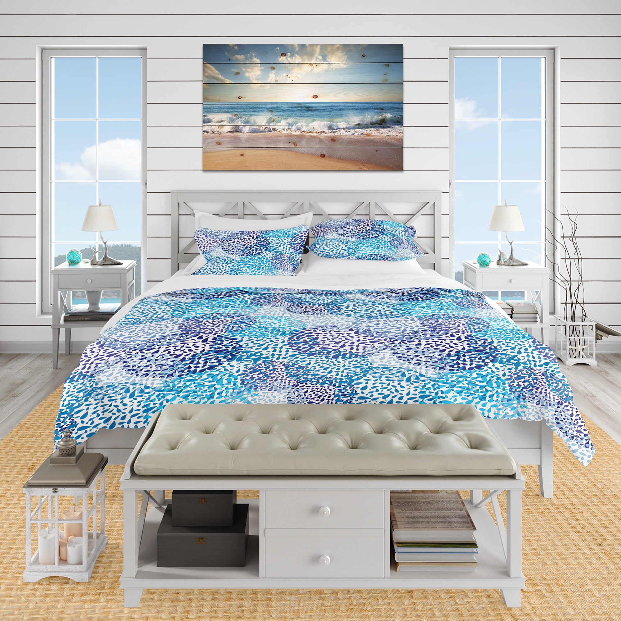 Designart 'Sea Motif Pattern' Nautical & Coastal Duvet Cover Set