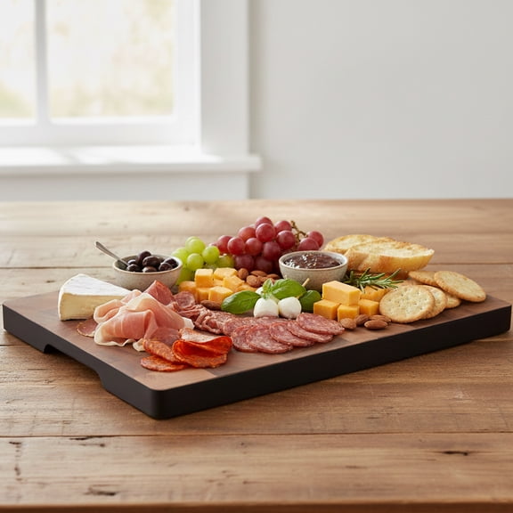 Woodard & Charles 15 3/4" x 9 3/4" x 1" Acacia Wood Serving Tray for Serving Cheese, Charcuterie, Appetizers, Crudités, Tapas and More