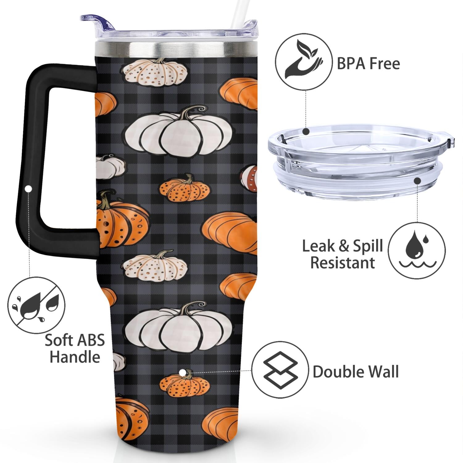 40 OZ Happy Halloween Cup with Handle Vacuum Insulated Tumbler Gift for Birthday Christmas Halloween