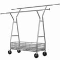 thumbnail image 1 of Exenoray Heavy Duty Double Rod Garment Rack with Storage Basket & Wheels, Adjustable Chrome Clothes Rack with Dual Height Hanging Bars, Rolling Clothing Organizer for Home & Laundry, 1 of 10
