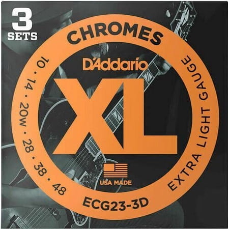 D'Addario ECG23 Chromes Flat Wound Electric Guitar Strings, Extra Light, 10-48, 3 Sets