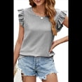 thumbnail image 3 of Blusas Casuales para Mujer, Blusas de Corta con Cuello Redondo y Volantes. Negro L, 3 of 10