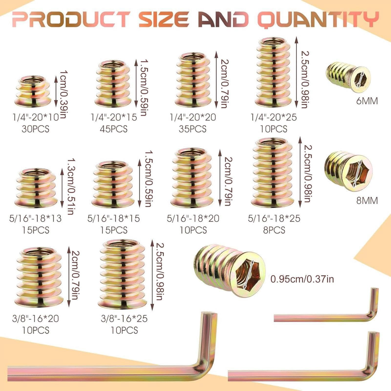 Wood Threaded Insert Socket Fastener Set Hex Wrench Spanner for Furniture Woodworking Craft (A)